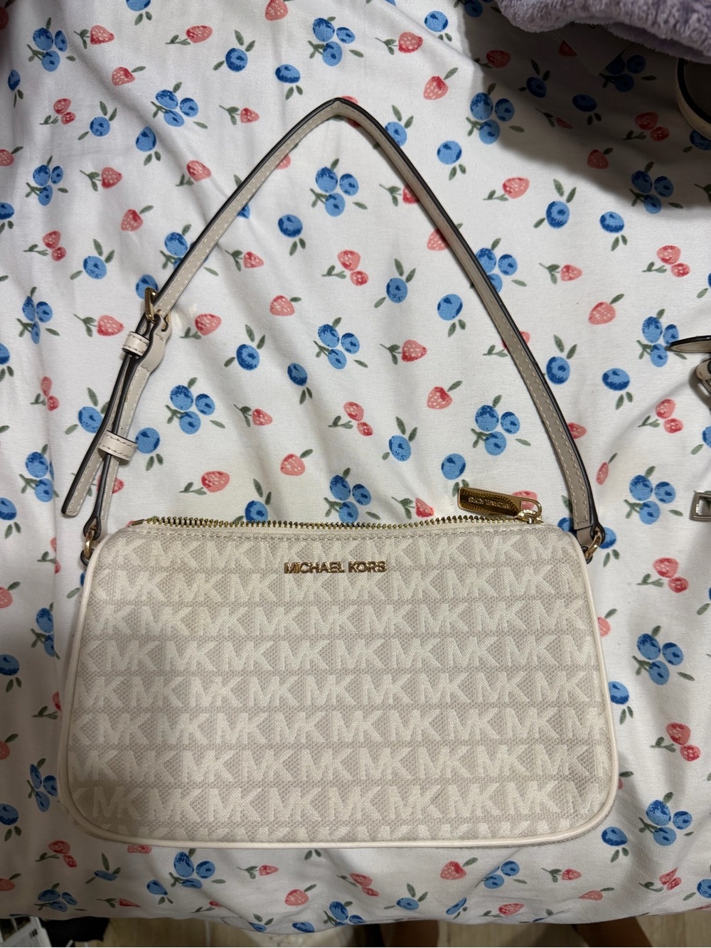 Michael Kors Cream Logo Crossbody Shoulder Bag with Gold Hardware